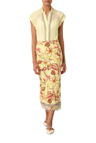 Zimmermann Back Slit Pencil Skirt In Printed Linen In Multicolor