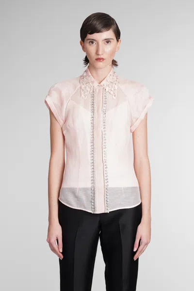 Zimmermann Embellished Linen And Silk-blend Organza Shirt In Pink