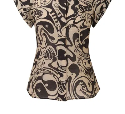 ZIMMERMANN MATCHMAKER FITTED BLOUSE IN BLACK/TEA ABSTRACT MUSICAL