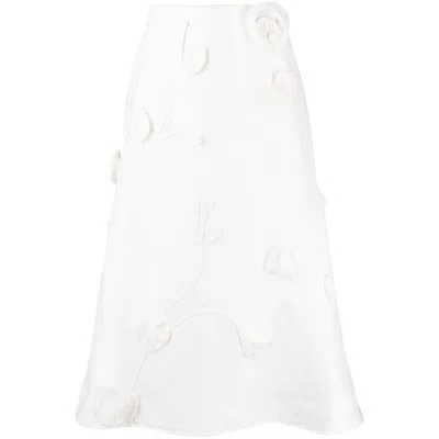 Zimmermann Matchmaker Floral-appliqué Linen Skirt In White
