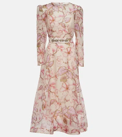 Zimmermann Matchmaker Floral Linen-silk Midi Dress In Neutrals