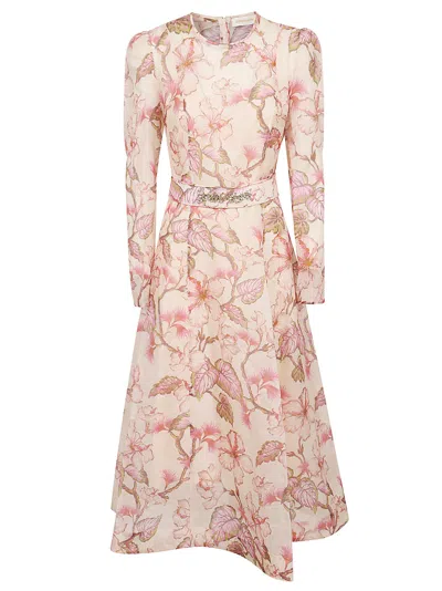 Zimmermann Matchmaker Floral Midi Dress In Corhi Coral Hibiscus