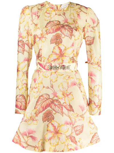 Zimmermann Hibiscus Floral-print Minidress In Multicolor
