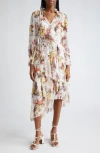 Zimmermann + Net Sustain Matchmaker Asymmetric Floral-print Chiffon Midi Dress In Ivory Tropical Floral