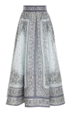 Zimmermann Matchmaker Printed Linen And Silk-blend Midi Skirt In Blue