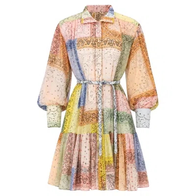 Pre-owned Zimmermann Matchmaker Lantern Cotton & Silk Mini Shirt Dress In Beige