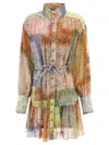 Zimmermann Matchmaker Lantern Belted Printed Cotton And Silk-blend Voile Mini Dress In Green