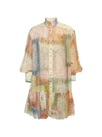 Pre-owned Zimmermann Matchmaker Lantern Midi Dress In Neutrals