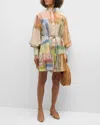 Zimmermann Matchmaker Lantern Belted Printed Cotton And Silk-blend Voile Mini Dress In Bandana Patch Pri