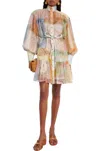 Zimmermann Matchmaker Lantern Belted Printed Cotton And Silk-blend Voile Mini Dress In Multi