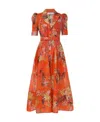 Zimmermann Belted Floral-print Linen And Silk-blend Gauze Midi Shirt Dress In Red