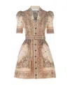Zimmermann Matchmaker Belted Paisley-print Linen And Silk-blend Mini Dress In Nude