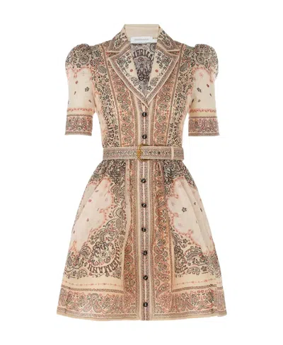 Zimmermann Matchmaker Belted Paisley-print Linen And Silk-blend Mini Dress In Cream Bandana