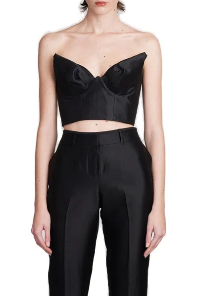 Zimmermann Matchmaker Cropped Wool And Silk-blend Bustier Top In Black