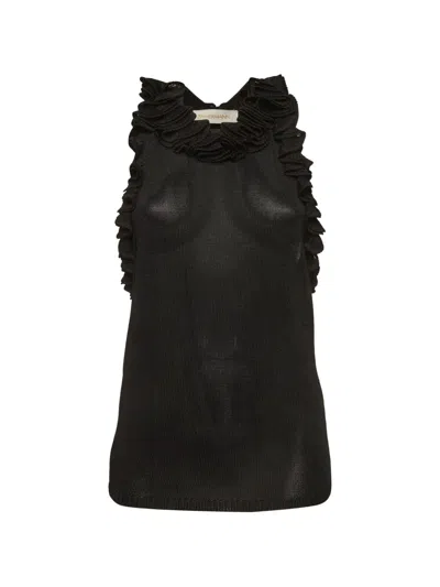 Pre-owned Zimmermann Matchmaker Ruffled Tank Top In Black