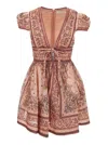 ZIMMERMANN 'MATCHMAKER STRUCTURED' MINI PINK DRESS WITH ALL-OVER BANDANA PRINT IN LINEN AND SILK WOMAN