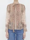 Zimmermann Matchmaker Printed Linen And Silk Blouse In Beige