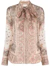 Zimmermann Matchmaker Printed Linen And Silk Blouse In Neutrals