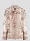 Zimmermann Matchmaker Printed Linen And Silk Blouse In Nude & Neutrals