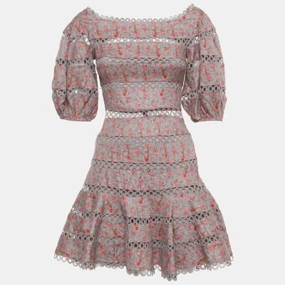 Zimmermann Mauve Floral Print Linen Juniper Mini Dress In Multi