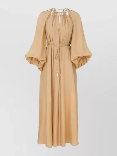 Zimmermann Maxi Dress Shell Neckline Chain Detail In Neutral