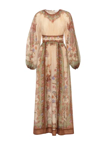 Zimmermann Maxi Dress With Floral Accents And Lurex Details In Nude