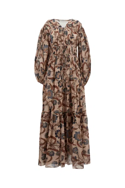 Zimmermann Maxi Dress With Puff Sleeves And V-neckline In Brown