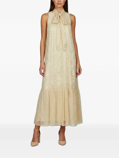 Pre-owned Zimmermann Maxi Fil Coupé Pussy-bow Dress In Neutral