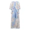 Zimmermann Maxi Floral-printed Silk Cotton Dress With Ruffles In Blue