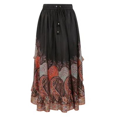 Zimmermann Maxi Silk Skirt With Rhiannon Ruffles In Black