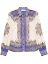 Zimmermann Maxine Paisley Blouson Sleeve Ramie Button-up Shirt In Pink