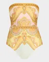 Zimmermann Chain Trim Bandeau One-piece Swimsuit In Gold Paisley