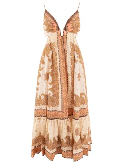 Zimmermann Maxine Plunge Maxi Dress In Beige