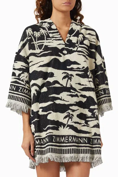 Zimmermann Maxine Hooded Toweling Dress In Black/cream