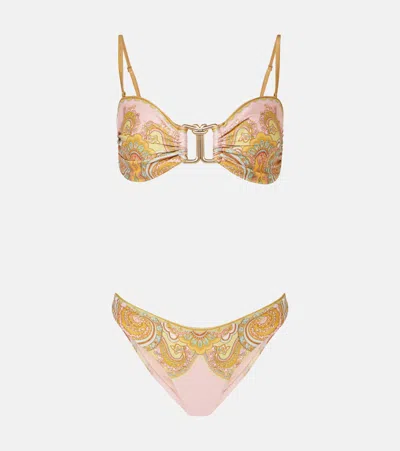 Zimmermann Maxine Knot-detail Paisley Bikini In Gold Paisley