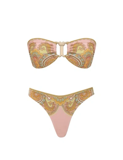 Zimmermann Maxine Knot Trim Bikini Gold Paisley In Multi