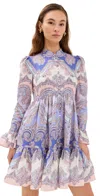 Zimmermann Maxine Long Sleeve Mini Dress Purple Paisley In Purple Paisley
