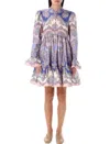 Zimmermann Maxine Long Sleeve Mini Dress Purple Paisley