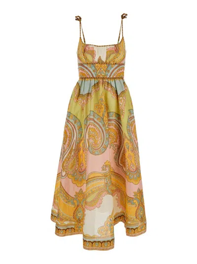 ZIMMERMANN 'MAXINE' MULTICOLOR DRESS WITH ALL-OVER GRAPHIC PRINT IN LINEN WOMAN