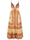 Zimmermann Light Beige Maxine Plunge Maxi Dress In Orange