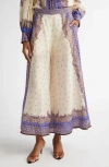 Zimmermann Maxine Wide Leg Printed Trousers In Purple Paisley