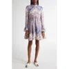 Zimmermann Maxine Long Sleeve Mini Dress Purple Paisley