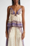 Zimmermann Maxine Plunge Cami Tops Purple In Purple Paisley
