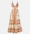 Zimmermann Light Beige Maxine Plunge Maxi Dress In Multicoloured