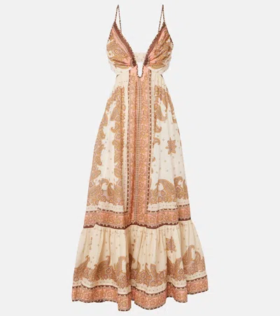 Zimmermann Maxine Plunge Maxi Dress In Beige