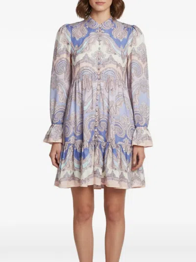 Pre-owned Zimmermann Maxine Paisley-print Mini Dress In Blue