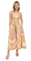 Zimmermann Maxine Picnic Paisley Linen Bustier Dress In Gold Paisley