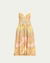Zimmermann Maxine Picnic Paisley Linen Bustier Dress In Gold Paisley