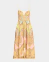 Zimmermann Maxine Picnic Paisley Linen Bustier Dress In Gold Paisley