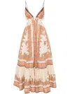Zimmermann Light Beige Maxine Plunge Maxi Dress In Multicolour